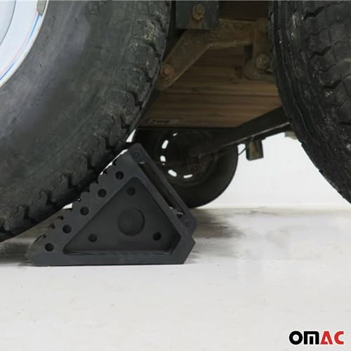 OMAC Wheel Tire Chock Blocks Heavy Duty Solid Ribbed Rubber for Car Truck & Trailer