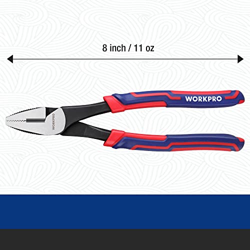 WORKPRO 8" Linesman Screw Extractor Pliers(Combination Pliers) with Unique Non-slip Jaws, Stripped Screw Remover Tool, Lineman Plier for Quickly Removal of Damaged or Rusted Fasteners