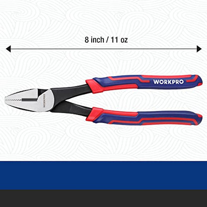 WORKPRO 8" Linesman Screw Extractor Pliers(Combination Pliers) with Unique Non-slip Jaws, Stripped Screw Remover Tool, Lineman Plier for Quickly Removal of Damaged or Rusted Fasteners