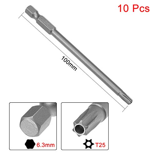 uxcell 10 Pcs T25 Magnetic Torx Screwdriver Bits, 1/4 Inch Hex Shank 3.94-inch Length S2 Security Tamper Proof Screw Driver Kit Tools - size: T25