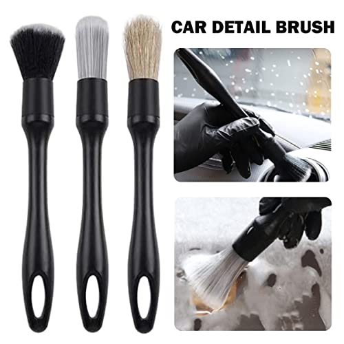 Car Detailing Brushes Set,Multi-Purpose Car Detailing Brushes,Boar Hair Detail Brush,Car Detail Cleaning Tool,Car Detailing Brush for Cleaning Dashboard,Air Vents,Car Interior Wheels Emblems (3pcs)