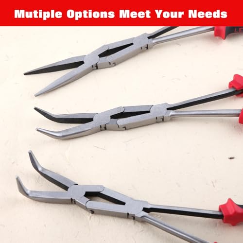 Long Reach 90 Degree Bent Nose Pliers 13-Inch Dual Pivot Double Joint Serrated Jaw Angled Needle Nose Extra Extended for Narrow Spaces and Limited Areas - style: 90 Degree Bent Nose