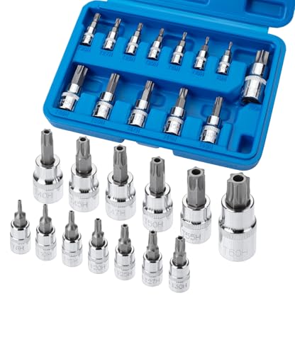 Bates- Torx Bit Socket Set, 13 pcs, TT8-TT60, 1/4" 3/8" & 1/2" Drive, Silver, Tamper Proof Torx Bit Set - size: 13 pcs, TT8-TT60