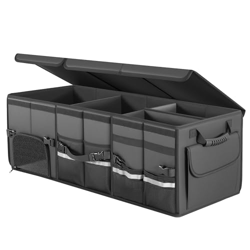 Trunk Organizer Car Organizer Leather Storage Box Foldable Trunk Organizer for SUVs & Sedans Sturdy Car Organization for Car Accessories, Tools, Sundries, Collapsible and Adjustable, 35.5 Inch - size: XL (75L)