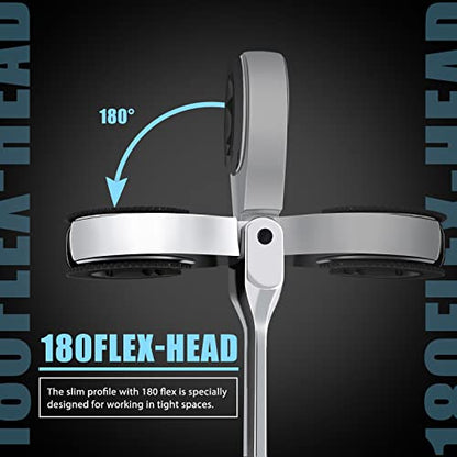 LOSCHEN 1 PC 9mm Open Flex-Head Ratcheting Wrench, Metric Ratcheting Spanner with 83 Teeth, Chrome Vanadium Steel Tubing Ratchet Spanner - size: 9mm