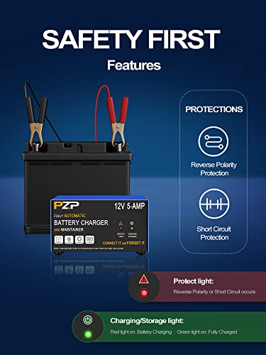 12v Smart Car Battery Charger, 5Amp Fully-Automatic Trickle Charger, Battery Desulfator with Auto Repair, 12 Volt Battery Maintainer, Winter Mode, Suitable for AGM, Deep Cycle, Lawn Mower, RV - color: Blue