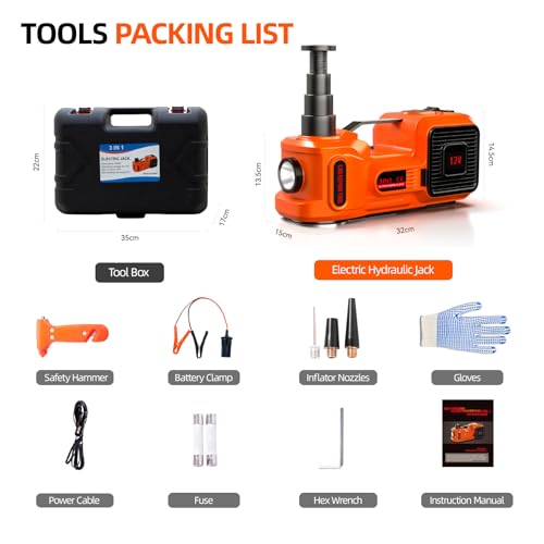 Car Jack Electric Hydraulic Jack 5Ton 155-450mm 3in1 Lift Inflator LED Light 12V Portable Outdoor Home Emergency Tire Change Roadside Rescue Tool - size: 5T-Rocker Switch-Jack+Pump+Light