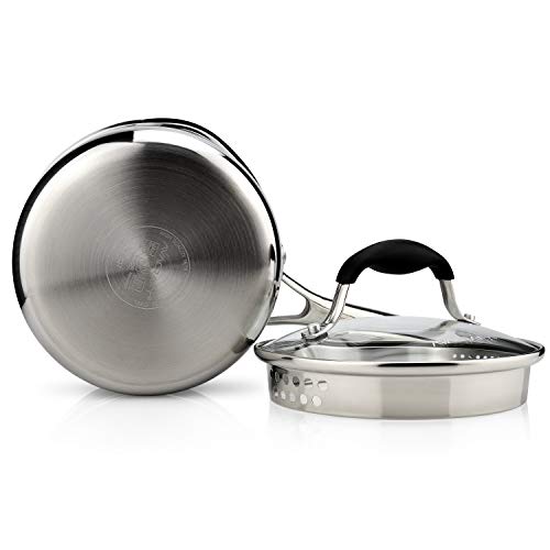 AVACRAFT Tri-Ply Stainless Steel Saucepan with Glass Strainer Lid, Two Side Spouts, Ergonomic Handle, Multipurpose Sauce Pan with Lid, Sauce Pot, Cooking Pot (Tri-Ply Full Body, 1.5 Quart) - size: 1.5 Quarts