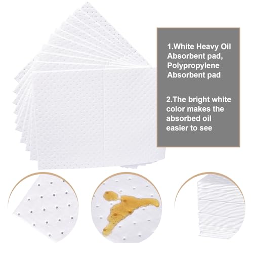 PONO 200 Pcs Oil Absorbent Pads, White Heavy Weight Oil-Only Absorbent Pad,Used for Oil Spill Cleaning in Garage Workshop, Reusable, Washable, Durable(15x20 in) - size: 2X100Pcs, 15"X20"