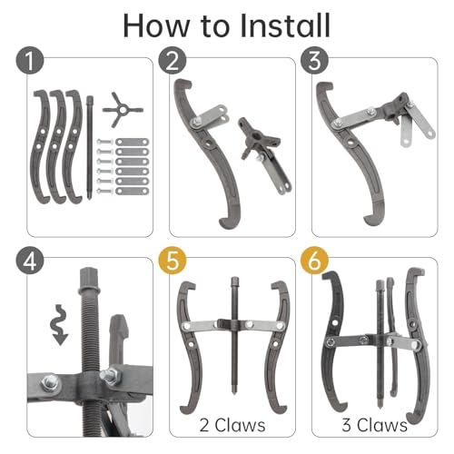 ChgImposs Multifunction Standard Carbon Steel 2 Jaw / 3 Jaw Bearing Puller with 4 Single Hole Claw Pullers for Car/Mechanical Repairing (16 Inch) - size: 16 Inch
