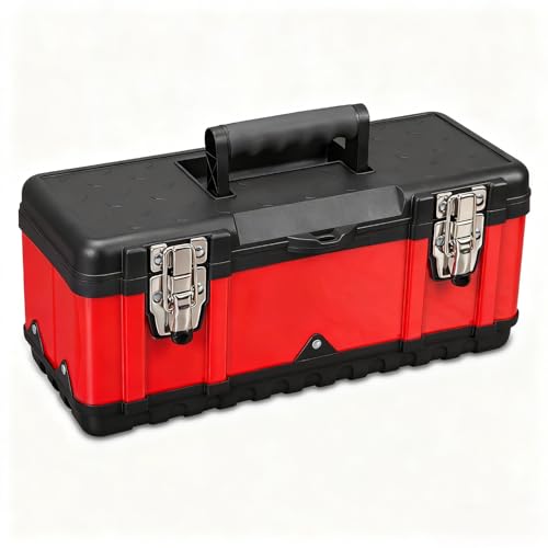 Jack Boss Steel Tool Box 15.5 Inch Small Portable Tool Organizer Box with Built-in Short Non-slip Handle Car Box with Removable tray - size: 15.5Inch