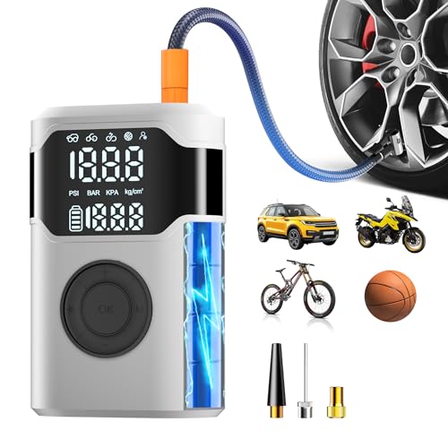 Tire Inflator Portable Air Compressor-150PSI Cordless Tire Air Pump, 5X Faster with Digital Gauge, Auto-Off & LED Light, Air Pump for Car Tires, Motorcycle, Bike, Balls & More - color: White