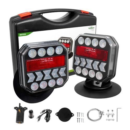 Agrieyes USB-C Wireless Trailer Lights, Adjustable Magnetic Tow Light with Retroreflectors, Rechargeable Towing Light Kit Reverse for Trucks, Boat, RV, Vehicle, Caravan - color: white amber