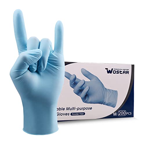 Wostar Nitrile Disposable Gloves Powder & Latex Free 4mil Touch Screen Disposable Non-Sterile Nitrile Exam Gloves - color: Blue Medium 4mil 200pcs, size: Medium (Pack of 200)
