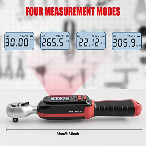 VANPO 1/4 Inch Digital Torque Wrench, 1.1-22.1 Ft-lbs/1.5-30Nm, with Preset Values, 2% Accuracy, Buzzer and LED Notification, Small Electronic Torque Wrench for Bicycles | 1.5-30 N.m Electronic Torque Wrench Set with Preset Values, 2% Accuracy, Buzzer and
