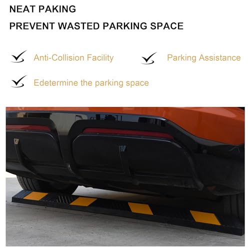 OrangeStar 2 Pack 72" Rubber Parking Curbs with Bolts | Heavy Duty Garage Floor Wheel Stopper w/Yellow Reflective Stripes for Car, Truck, Trailer, 6Ft - size: 72in (2-Pack)