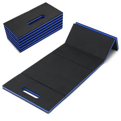 Ptwola Foldable EVA Mat with Carrying Handle, 2.5cm Thick Foam Cushion Kneeling Pad High Density Water Resistant Anti Slip Knee Mat for Workout Exercise Mechanic Garages Picnics Gardening Camping Gym - color: Blue Border