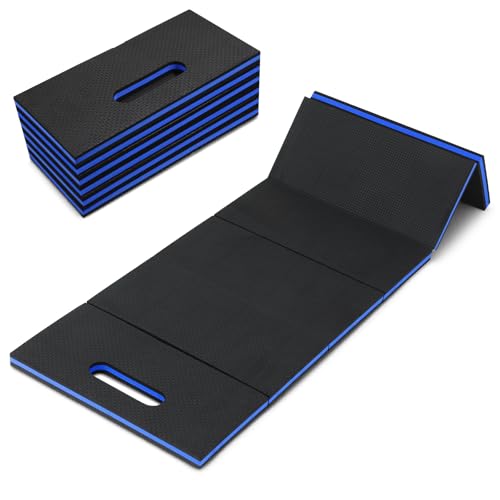 Ptwola Foldable EVA Mat with Carrying Handle, 2.5cm Thick Foam Cushion Kneeling Pad High Density Water Resistant Anti Slip Knee Mat for Workout Exercise Mechanic Garages Picnics Gardening Camping Gym - color: Blue Border