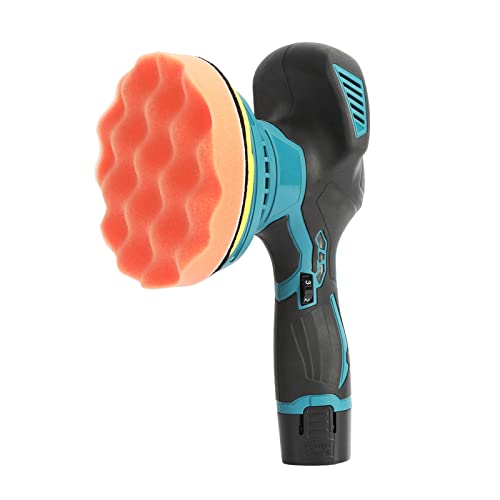 Car Polisher 6 Variable Speed Battery Powered Cordless Powerful Motor Ergonomic Handle Car Polishing Dual Action Car Buffer Polisher with Gloves Apron Set (Blue)