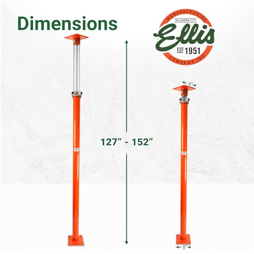 ELLIS Heavy-Duty Adjustable Steel Shore - Basement House Jack for Floor Leveling, Foundation, Beams & Concrete Bracing - 26,000 lb Capacity, 127"-152" Adjustable Support - size: 127" - 152" Adj. Safe Load Capacity (26,000 lb)