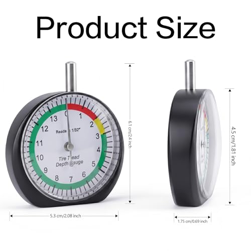 2 Pcs Professional Dial Tire Tread Depth Gauge (Reads in 1/32"), Heavy-Duty Zinc Alloy Casing, Precision Pocket Tool with Case, for Car, Truck, Motorcycle & Bus (black-2Pcs) - color: black-2Pcs