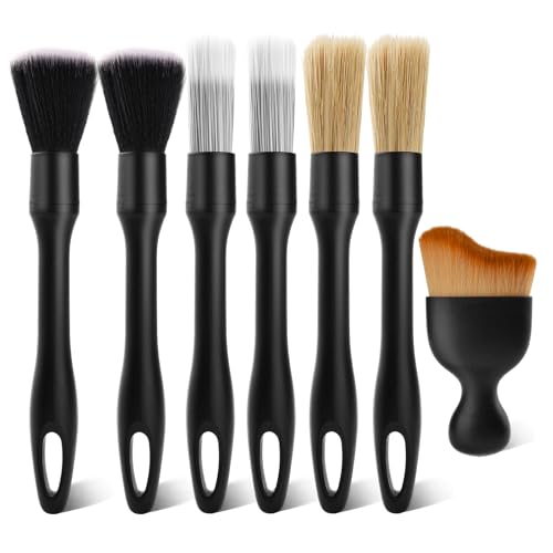 7PCS Car Detailing Brush Kit - Ultra Soft Boars Hair Car Interior Detailing Brushes, Includes 4 Different Brushes, Multi-use for Cleaning Interior or Exterior - Perfect Car Accessory Gift - size: 7PCS-A