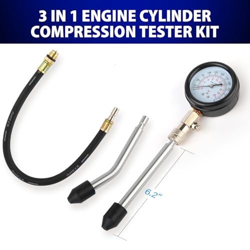 Compression Tester, 8pcs Engine Compression Tester kit Professional Petrol Gas Engine Cylinder Pressure Gauge 0-300 PSI Automotive Tool for Motorcycle Car Truck (red) - color: 8pc-red