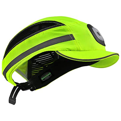 Bump Cap for Safety Baseball Cap Style Hard Hats for Adult Men Women Breathable Lightweight Safety Hat for Head Protection with Reflective Stripes - color: Lime with Light