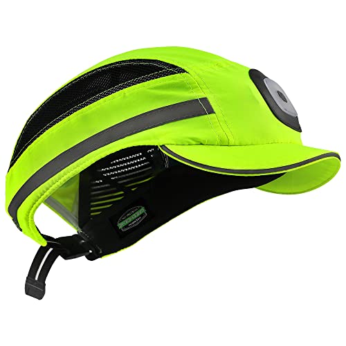 Bump Cap for Safety Baseball Cap Style Hard Hats for Adult Men Women Breathable Lightweight Safety Hat for Head Protection with Reflective Stripes - color: Lime with Light