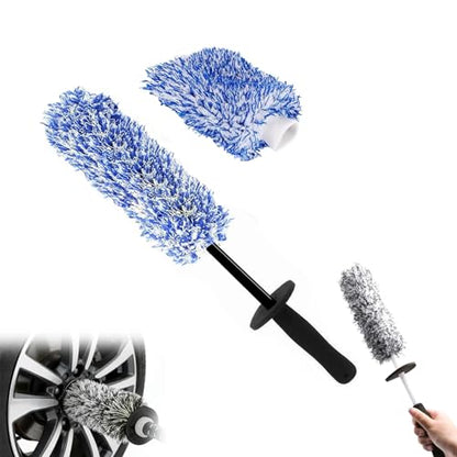 V+ Wheel Barrel Brush, Professional Microfiber Car Cleaner with Long Flexible Handle, Soft Bristle Rim Tool for Deep Well, Spoke & Exhaust Tip, Non-Scratch Auto Detailing Wash Supplies (#B) - color: #B