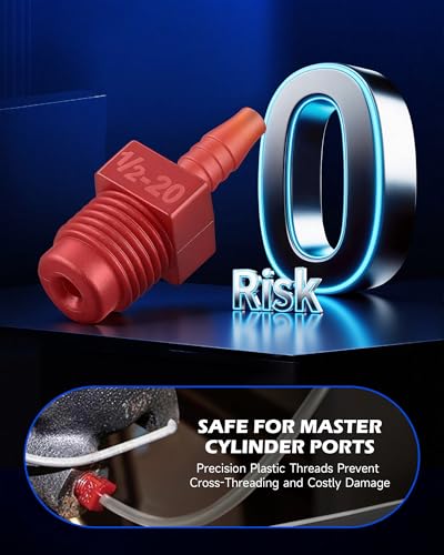 OMT Master Cylinder Bleeder Kit, 21pc Complete Brake Bleeder Tool Kit | Compatible with 13911. Universal fit with SAE/metric fittings, 22" clear hose , Clips and PTFE Tape