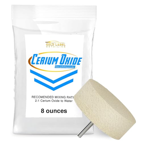 Optical Grade Cerium Oxide 8oz Glass Repair Powder | Glass Window and Windshield Repair | Optical Grade, for use with Camera, Scope, Binocular Lens (8oz with 3" Felt Bob Wheel) - style: 8oz With 3" Felt Bob Wheel