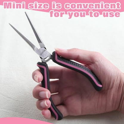 Mini Needle Nose Pliers Set - Small & Extra Long Nose Pliers for Jewelry Making, Wire Wrapping & Object Gripping with Soft Grip - style: Straight & Bent Needle Nose Plier