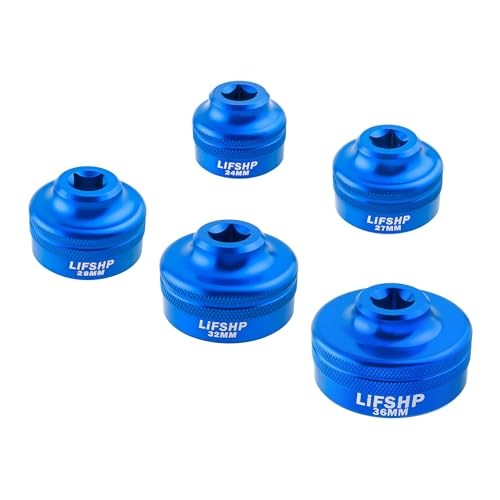 Oil Filter Socket Set, 5 pieces 3/8" Drive, 24mm 27mm 28mm 32mm 36mm Socket, Fuel Filter/Oil Filter Removal Tool-Blue - color: Blue, size: 24MM-36MM
