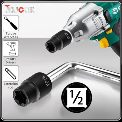 EP Socket EP18, 6 Point 1/2” Dr Female External E-Torx Plus Socket | EP Socket, Female External, E-Torx Plus Socket, External, Cr-V Steel, High Deformation Prevention - size: EP18