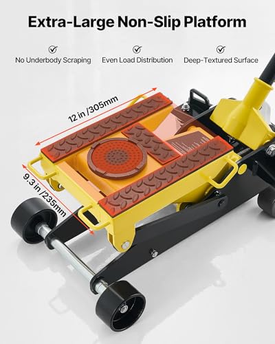 VEVOR Low Profile Floor Jack, 2 Ton (4409 lbs) Capacity, Steel Racing Floor Jack with Single Piston Quick Lift Pump, Hydraulic Trolley Car Lift for Cars, Motorcycles, ATVs, Lifting Range 5.7"-17"