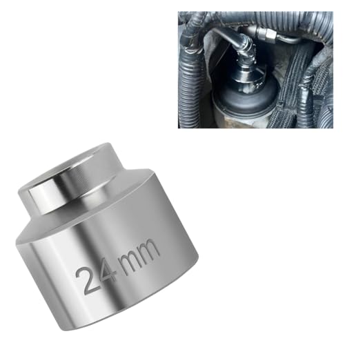 24mm Car Oil Filter Socket Wrench, 3/8" Drive Filters Cap Wrench Tool with 6-Point Hex Design, Chrome Vanadium Steel Socket Quickly Oil Filter Removal Tool for Most Car Models (24MM) - size: 24MM