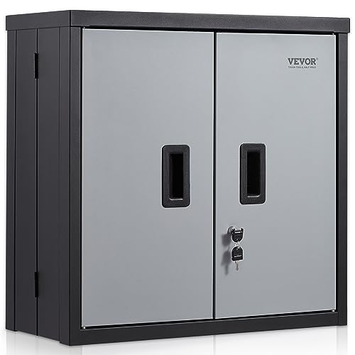 VEVOR Foldable Wall Cabinet, Metal Garage Locker Mounted 26" Small Tool Chest 240 LBS Loading Capacity Adjustable Shelf Magnetic Door File for Warehouse Office Home Black - size: Foldable 26"