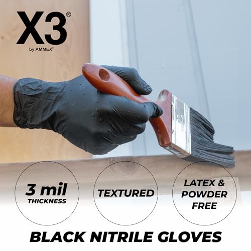 X3 Black Gloves, Disposable, Latex Free, Nitrile, for Cooking, Food Prep, 3 Mil, Powder-Free, Sizes Small through XX-Large - size: Small, style: Case of 1000