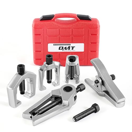 OMT Ball Joint Separator, Tie Rod End Tool Set, Pitman Arm Puller | Includes 5pc Popular Tools for Servicing Ball Joints, Tie Rods, and Pitman Arms, Red Case Silver Puller - color: Red Case Silver Puller