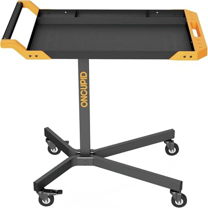 Mobile Work Table, Adjustable Height Workbench with Wheels, Orange | Heavy Duty, 8 Adjustable Height Settings, Drills Storage, 4 Wheels (2 locking), for Garage, Workshop, Bike Repair, Car Repair