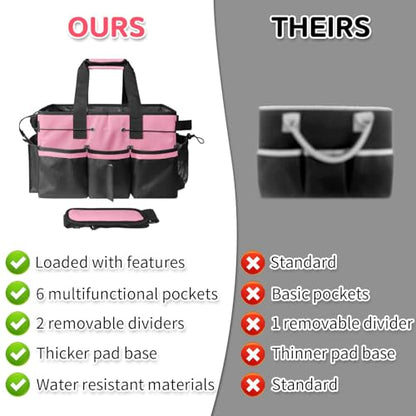 Boczif Cleaning Caddy Bag Wearable, Cleaning Caddy Supplies Organizer with Handle, Shoulder Straps & Detachable Divide, Cleaning Tool Organizers Tote Bag for Cleaners & Housekeepers(Pink) - color: Pink
