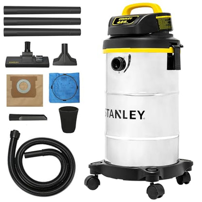 STANLEY Wet Dry Vacuum 5 Gallon with 4 HP Powerful Motor Suction,Stainless Steel Shop Vacuum Portable Wet Dry Vac for Jobsite, Workshop, Garage, Basement SL18130 - size: 5 Gallon(SL18130)