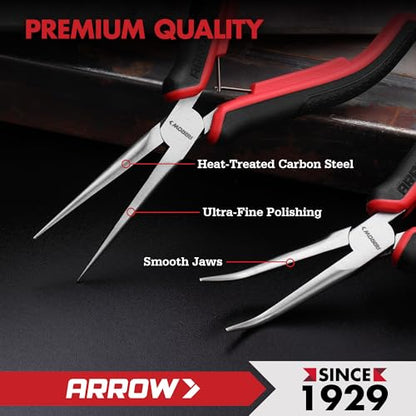 ARROW 2-Piece 6" Needle Nose Pliers Set, Mini Long Nose Pliers & Bent Nose Pliers, Small Needle Nose Pliers for Jewelry Making, Wire Wrapping, Wire Bending Small Object Gripping - style: Straight & Bent Needle Nose Pliers Set