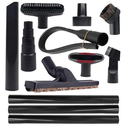 12 Pcs Universal Vacuum Attachment Kit, Vacuum Hose Adapter, 1-1/4" Vacuum Cleaners Accessories with Horse Hair Brush Extension Wand Wheeled Floor Brush Flexible Crevice Tool - size: 12 Pcs