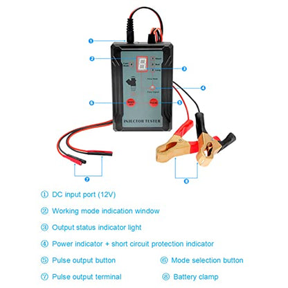 Shkalacar Fuel Injector Tester and Adapter Pulse Tester Cleaner for Diagnosis Cleaning of Injectors DIY Diagnostic Tool Cleaning Kits 12V/5V Switchable Short-Circuit Protection