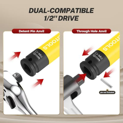 BILITOOLS 19mm Lug Nut Socket, 1/2" Drive Thin Wall Impact Socket | Non-Marring Sleeve, 6-Point Cr-Mo Wheel Socket for Tire Changes, Rims and Auto Repair - size: 19MM