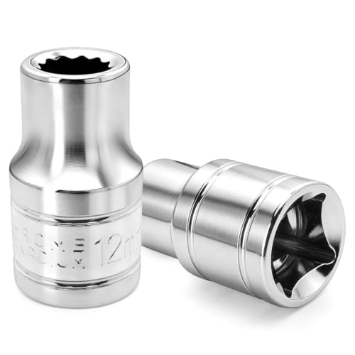 2 Pcs 1/2" Drive 12mm Shallow Impact Socket | Anti-Rounding 12 Point Design, Square Chamfered Opening, Easy Removal of Axle Nut - color: Shallow, size: 12mm