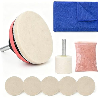 Car Glass Scratch Remover Kit, Windshield Scratch Remover, with 100g Cerium Oxide Powder oxido de cerio, Glass Polish and Wheels Set Polish Pads for Windshield Glass Scratch Remove