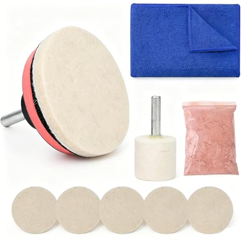 Car Glass Scratch Remover Kit, Windshield Scratch Remover, with 100g Cerium Oxide Powder oxido de cerio, Glass Polish and Wheels Set Polish Pads for Windshield Glass Scratch Remove